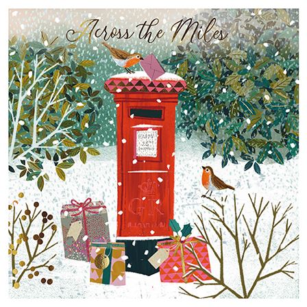 Christmas Card - Across The Miles - Postbox & Robins