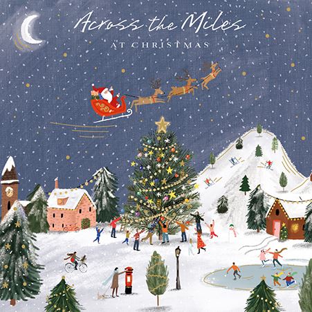 Christmas Card - Across The Miles - Santa Over Village