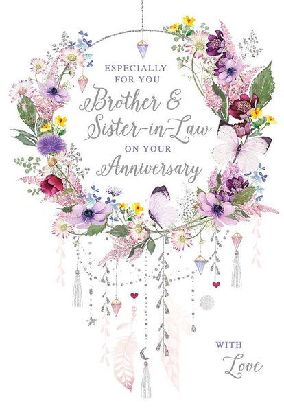 Anniversary Card - Brother and Sister-in-Law - Floral Wreath