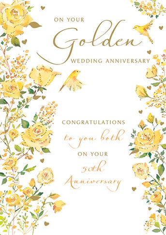 Anniversary Card - 50th Golden Anniversary - Gold Roses