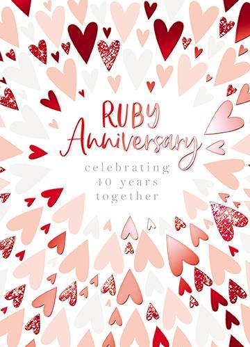 Anniversary Card - 40th Ruby Anniversary - Ruby Hearts