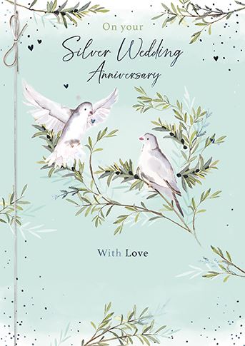 Anniversary Card - 25th Silver Anniversary - Two Love Birds