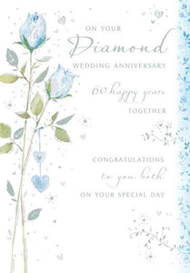 Anniversary Card - 60th Diamond - Blue Roses