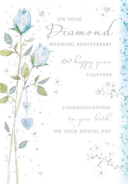 Anniversary Card - 60th Diamond - Blue Roses