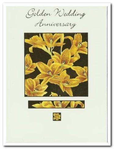Anniversary Card - 50th Golden Anniversary - Golden Lilies