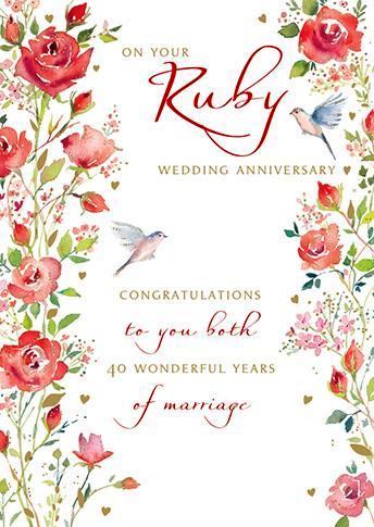 Anniversary Card - 40th Ruby Anniversary - Red Roses