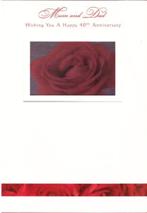 Anniversary Card - 40th Ruby Anniversary Mum & Dad - Red Rose