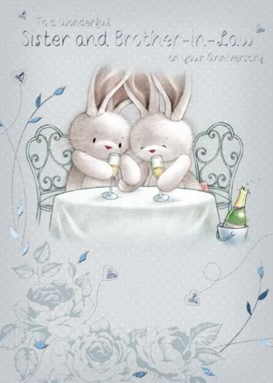 Anniversary Card - Sister and Brother-in-Law - Champagne Bunnies