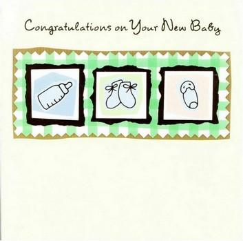 New Baby Card - Baby - Bottle, Booties, Nappy Pin