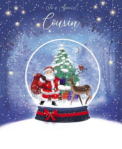 Christmas Card - Cousin - Santa Snowglobe
