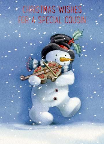 Christmas Card - Cousin - Snowman & Violin