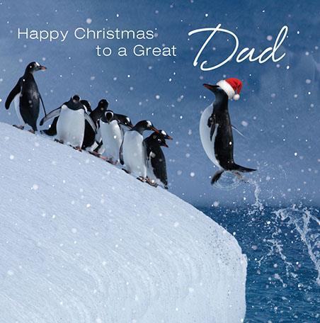 Christmas Card - Dad - Jumping Penguins