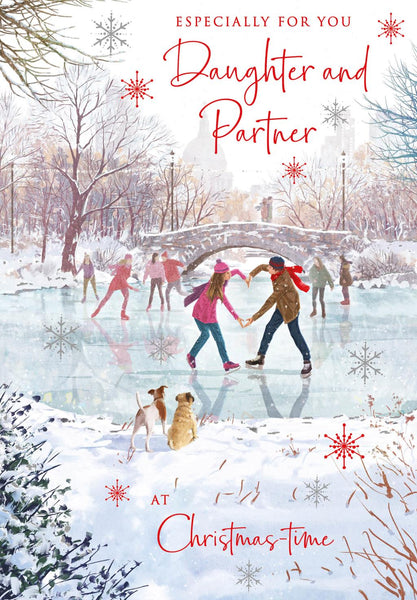 Christmas Card - Daughter and Partner - Skating Couple/Heart