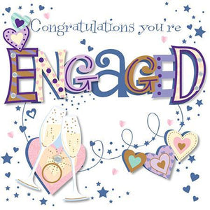 Engagement Card - Champagne Hearts Celebration