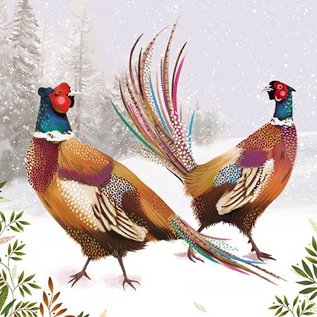 Christmas Cards - 12 Christmas Cards in Cardboard Pack -  Pheasants