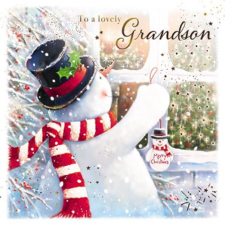 Christmas Card - Grandson - Snowman At Window