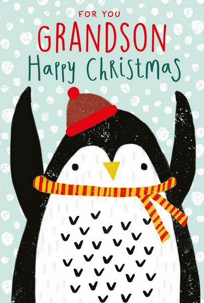 Christmas Card - Grandson - Happy Penguin