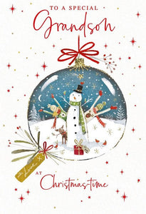 Christmas Card - Grandson - Snowman in Bauble