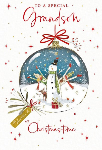 Christmas Card - Grandson - Snowman in Bauble