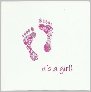 New Baby Card - Baby Girl - Pink Footprints It's A Girl!