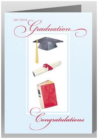 Congratulations Card - Graduation - Hat, Scroll & Book