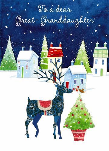 Christmas Card - Great-Granddaughter - Christmas Deer and Robin