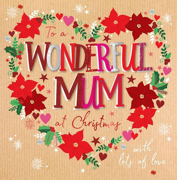 Christmas Card - Mum - Poinsettia Heart