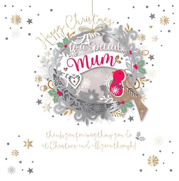 Christmas Card - Mum - Robin on Bauble