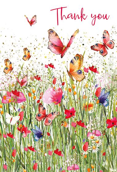 Thank You Card - Field of Butterflies