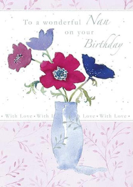 Nan Birthday - Blue Vase And Anemones