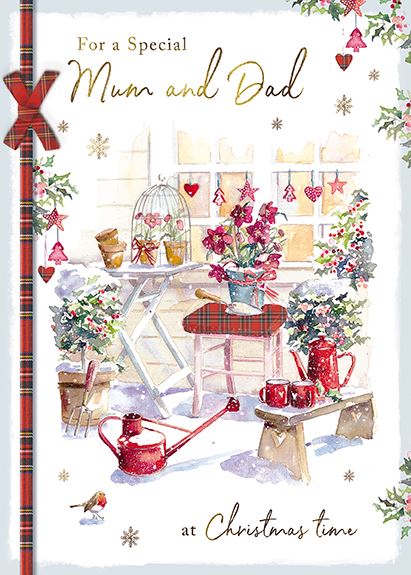 Christmas Card - Mum and Dad - Festive Garden Flowers