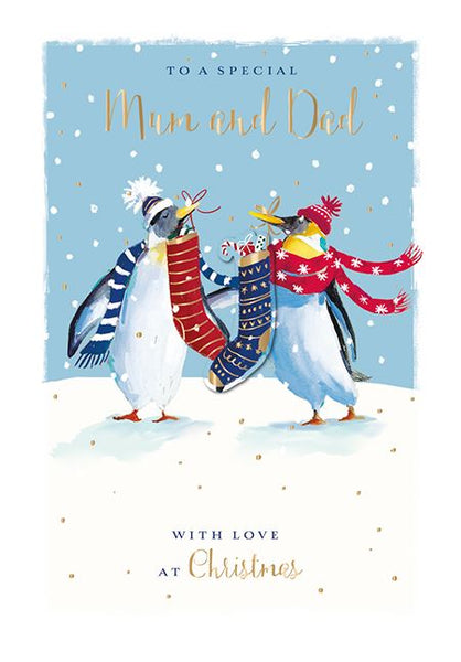 Christmas Card - Mum and Dad - Christmas Penguins