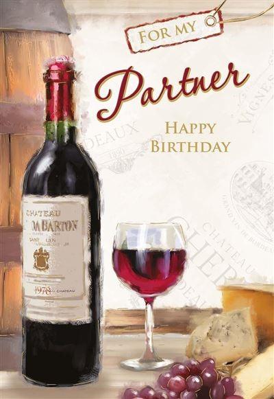 Partner Birthday Card - Wine/Cheese/Grapes