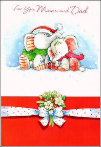 Christmas Card - Mum and Dad - Elephants Cuddling