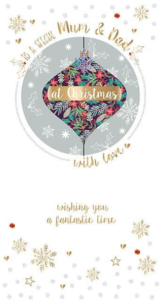 Christmas Card - Mum and Dad - Festive Foliage Bauble