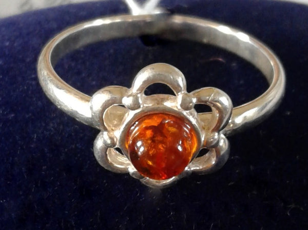 Jewellery - 925 Silver Ring - Baltic Amber Flower
