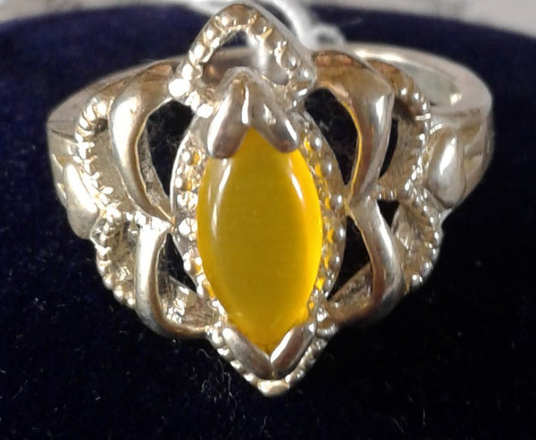 Jewellery - 925 Silver Plated Ring with Yellow Stone