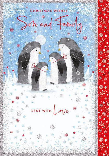 Christmas Card - Son and Family - Penguins & Presents