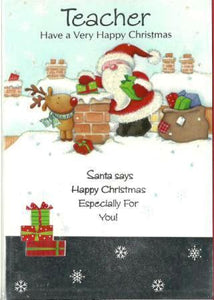 Christmas Card - Teacher - Posting Gifts Down The Chimney