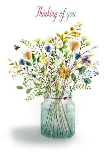 Thinking of You Card - Flowers In Glass Jar