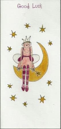 Good Luck card - Fairy On Half Moon