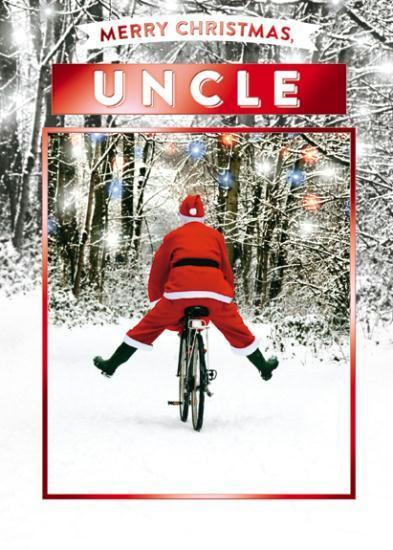 Christmas Card - Uncle - Santa On Bicycle