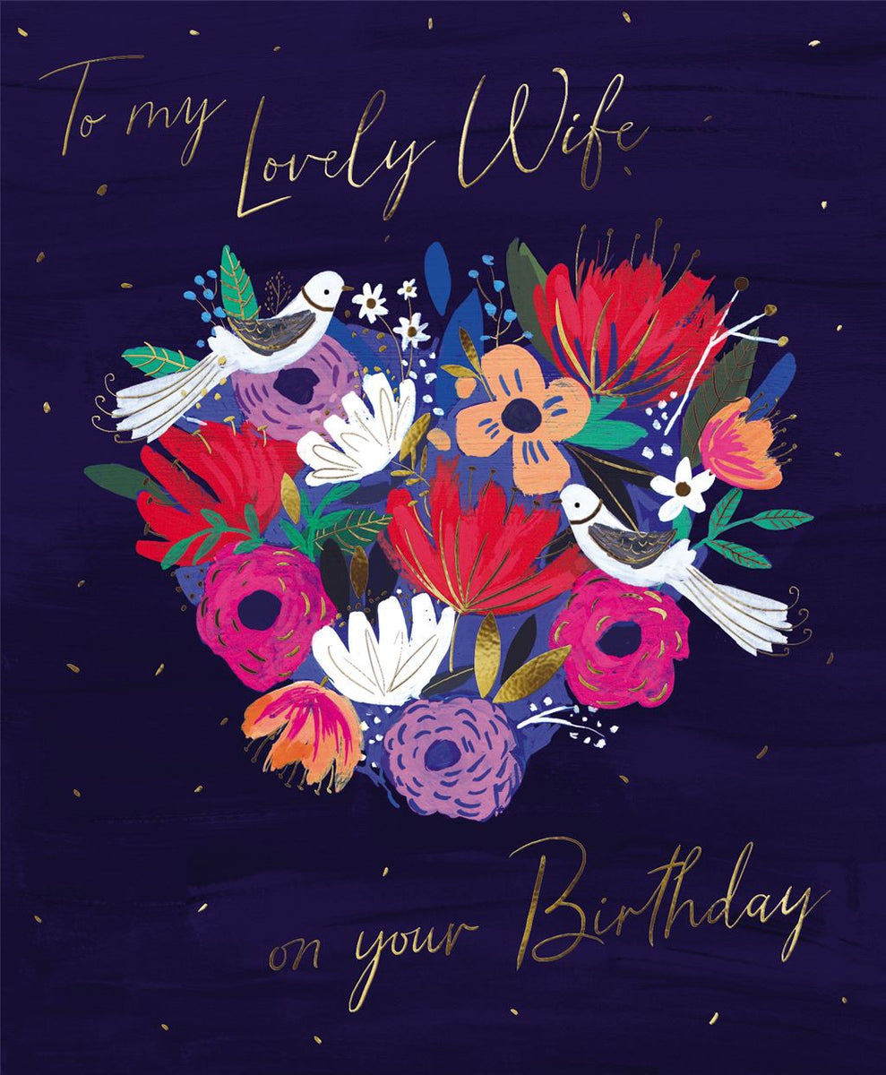 Wife Birthday Florrie Heart Flowers English cards in France