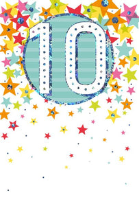 Age 10 - 10th Birthday - Multi Bright Stars from Nigel Quiney Publications, English Cards in France