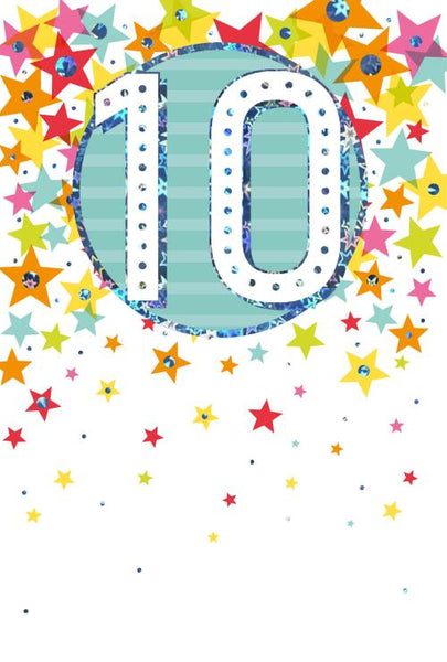 Age 10 - 10th Birthday - Multi Bright Stars from Nigel Quiney Publications, English Cards in France