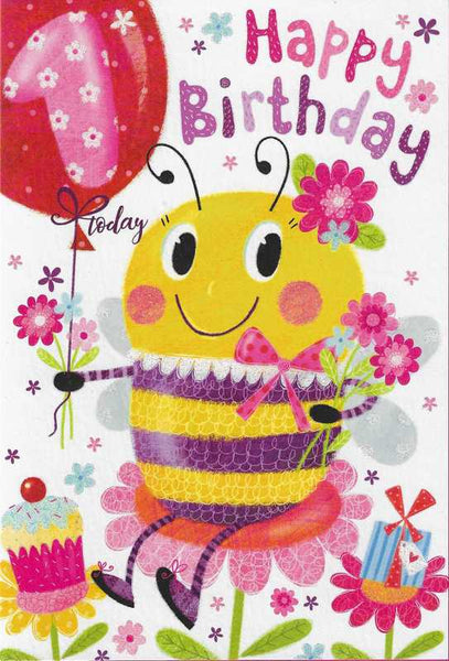 Age 1 - 1st Birthday - Bright Bee from Nigel Quiney Publications, English Cards in France