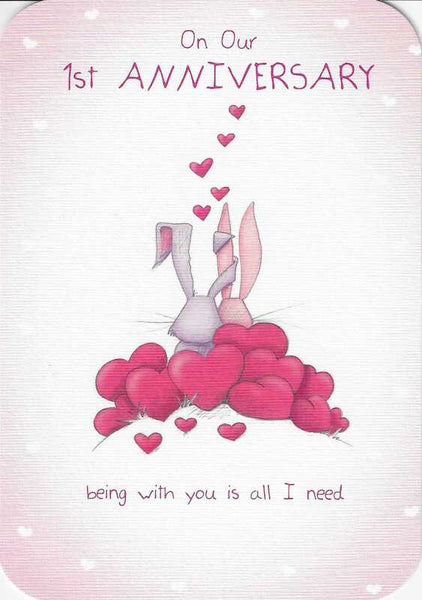 Anniversary Card - 1st Anniversary Our - Love Bunnies