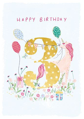 Age 3 - 3rd Birthday - Unicorn Party from Ling Design, English Cards in France