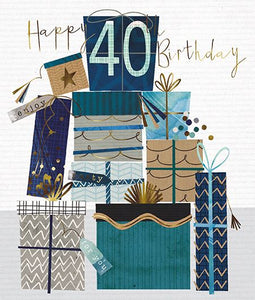 Age 40 - 40th Birthday - Patterned Piles Of Gifts from the Great British Card Company, English Cards in France