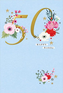 Age 50 - 50th Birthday - Modern Flowers from Nigel Quiney Publications, English Cards in France